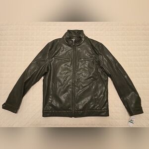 New Men's olive perforated Faux leather Michael Kors Moto Style Jacket, size L